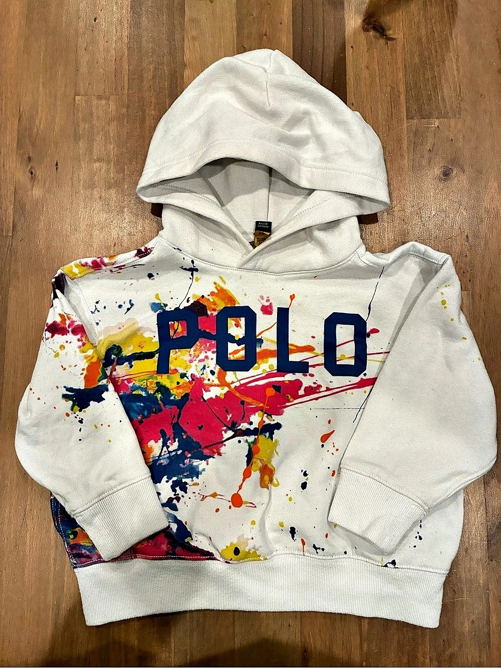 Polo Ralph Lauren Paint-Splatter Fleece Hoodie Boys 3T White Abstract Hoodie
